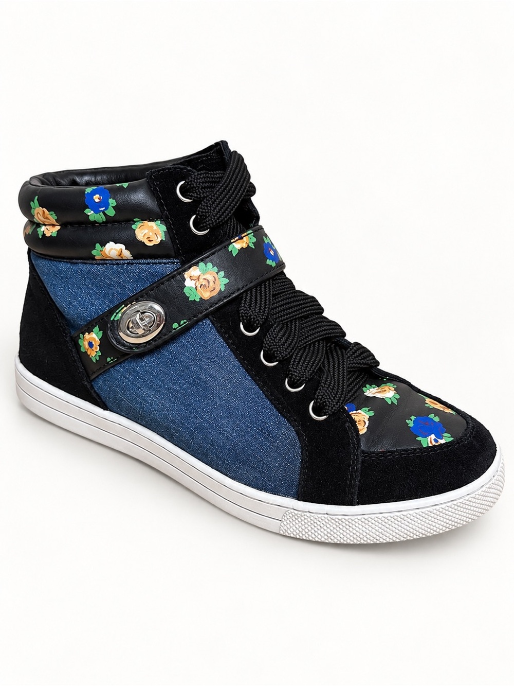 Coach Pembroke Tea Rose Denim High Top Sneakers Women’s Size 8B EUC $245